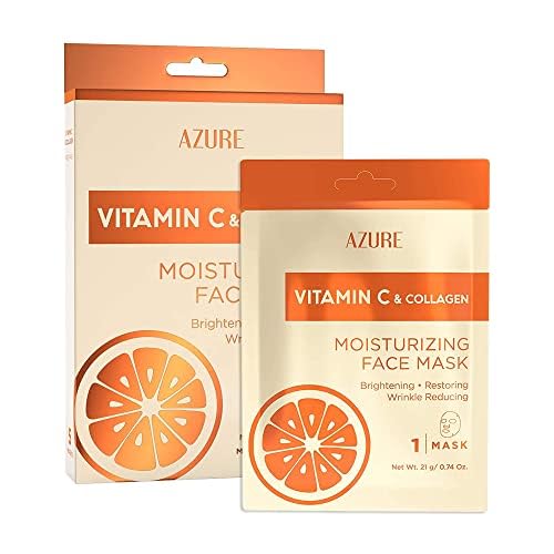 AZURE Vitamin C & Collagen Moisturizing Facial Sheet Mask- Anti Aging, Deeply Moisturizing & Firming - Improves Elasticity - Skin Care Made in Korea - 10 Pack