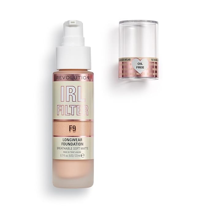 Revolution Beauty, IRL Filter Longwear Foundation, Soft & Breathable Formula, Medium to Full Coverage, Matte Finish, F9, 0.7 Fl. Oz