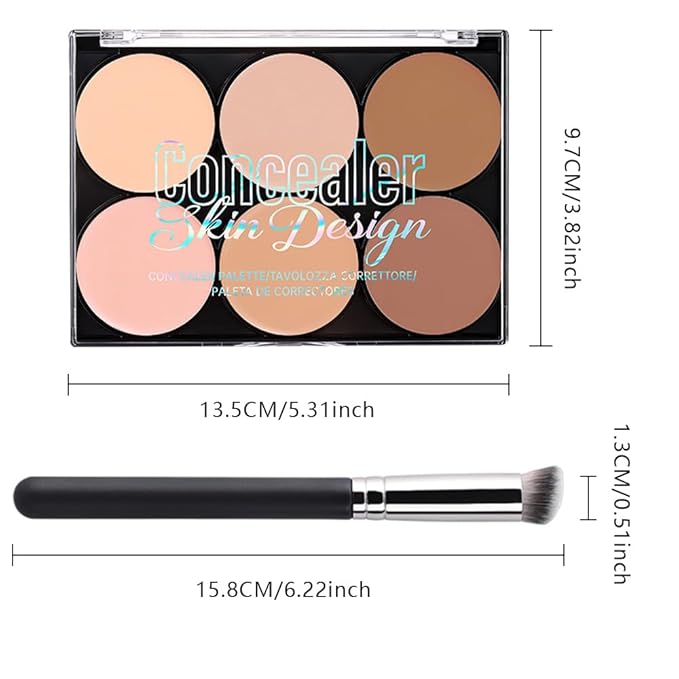 evpct 6 Colors Concealers Full Coverage Cream Contour Palette with Brush for Older Women, Under Eye Color Corrector Tri Color Pot Concealer Palette for Dark Circles Mature Skin Makeup, Waterproof, B1