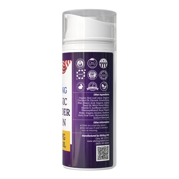 STIRLING Lavender Lotion β Organic Lavender with 2000mg Hemp Oil, Aloe Vera, and Vitamin E β Nourishing and Moisturizing Body Lotion for a Soft and Smooth Feel