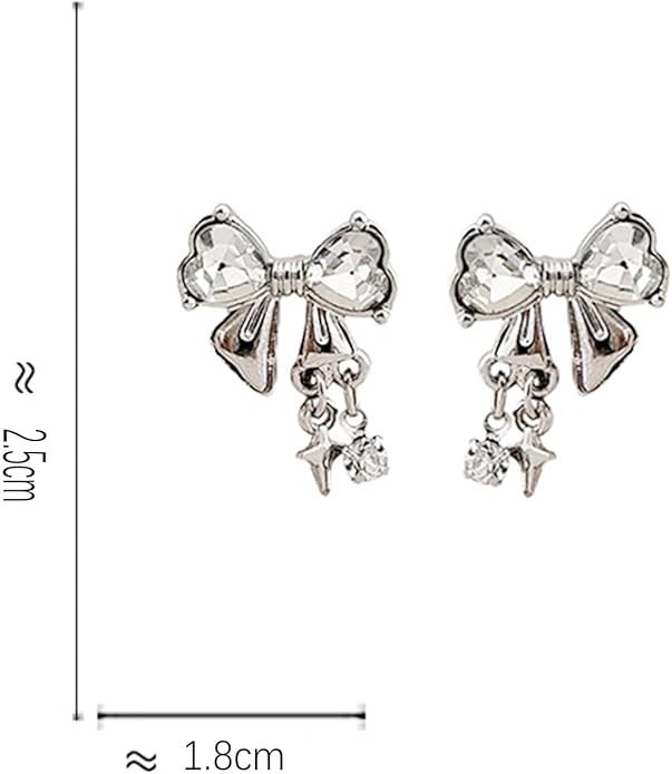 Vintage Crystal Bow Earrings Black Onyx Stud Earrings Silver Tiny Cross Drop Earrings Sparkly Cz Rhinestone Bow Earrings Jewelry for Women