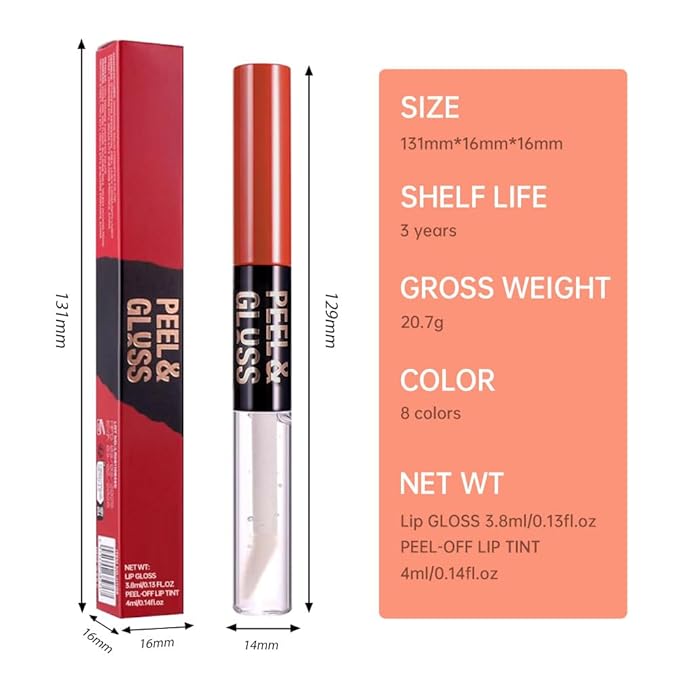 Rose Pink Peel Off Lip Gloss Tattoo and Lip Oil 2-in-1, Lip Stain Peel Off Masque - Peel Off Lip Tint ,Long Lasting Waterproof Transfer-proof Lip Mask Lip Gloss Peel Off Lip Liner,Stay Lip Makeup #02