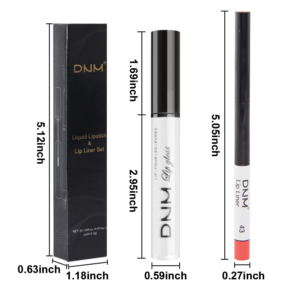 evpct 2Pcs White Matte Liquid Lipstick Lip Gloss Stain and Retractable Lip Liner Makeup Set for Women Long Lasting Waterproof 24 Hours Permanent Lipstick labial mate larga duracion 24 43#