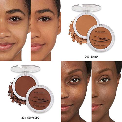 AQUAPURITY - PHOERA Sheer Matte Fixing Powder Makeup Base Fixer Setting Powder Foundation Fixing Compact Pressed Powder Long Lasting Make Up Fixer Skin Vitamin E Beauty Blender (202 Natural Beige…)