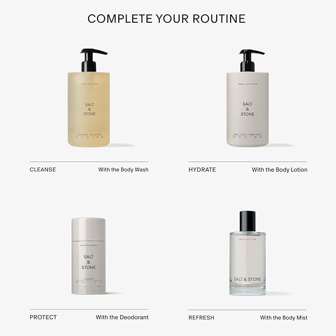 Salt & Stone Antioxidant-Rich Body Wash - Santal & Vetiver | Cleanse, Nourish & Soften Skin with Niacinamide & Hyaluronic Acid | Free From Parabens, Sulfates & Phthalates (15.2 fl oz)