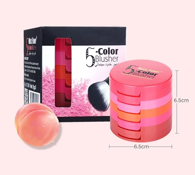 UCANBE 5 Colors Face Blusher Palette Waterproof Matte Long Lasting Lightweight Blush Powder Pink Coral Blushing Pallet with Brush Mirror Women Makeup Gift Set Kit