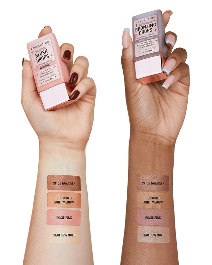 Revolution Beauty, Bright Light Bronzing Drops, Bronze & Glow Face & Body Drops Infused with Hyaluronic Acid, Summer Spice, 0.77 Fl. Oz.