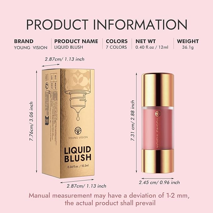YOUNG VISION Liquid Blush Drops, Highly Pigmented Matte Cheek Tint, Easy Blending for Natural Radiant Cheek blusher Makeup,Lightweight, Long Lasting
