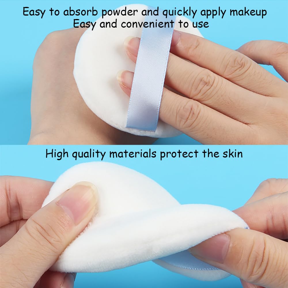 Ultra Soft Powder Puff and Container 3.3" High Density Velvet Dusting Washable Reusable Powder Puff,Body Powder Puff and Glass Jar Holder Loose Powder Box with Puff for Face Makeup(Amber)