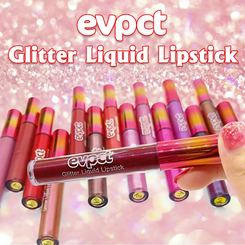 evpct 1Pcs Pink Glitter Metallic Shimmer Diamond Lipstick Lip Gloss for Women Long Lasting Waterproof, Light Bright Rose Pink Sparkle Glitter Matte Liquid Lipstick Lip Makeup Kit, 09#