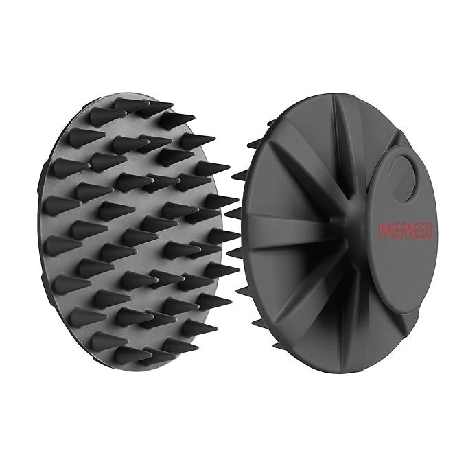 INNERNEED Scalp Care Massager Shampoo Brush, Wet & Dry Manual Head Scrubber Hair Washing, Soft Silicone Bristles, for Hair Growth, Dandruff Removal, Comfortable for All Hair Types (Black)