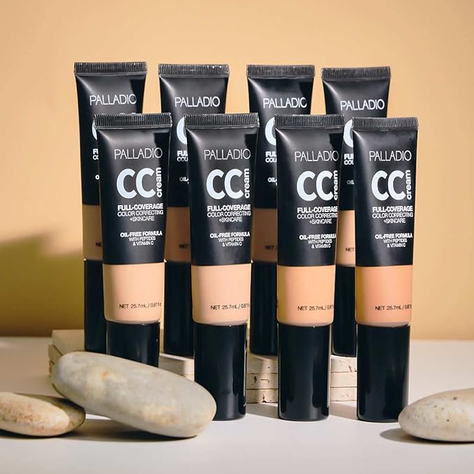 Palladio Full-Coverage Color Correction CC Cream, Oil-Free w/ Peptides&Vitamin C, Best for Correcting Redness&Uneven Skin Tone, Buildable Foundation (Rich 51W, Warm Undertone), 0.87 Fl Oz (Pack of 1)