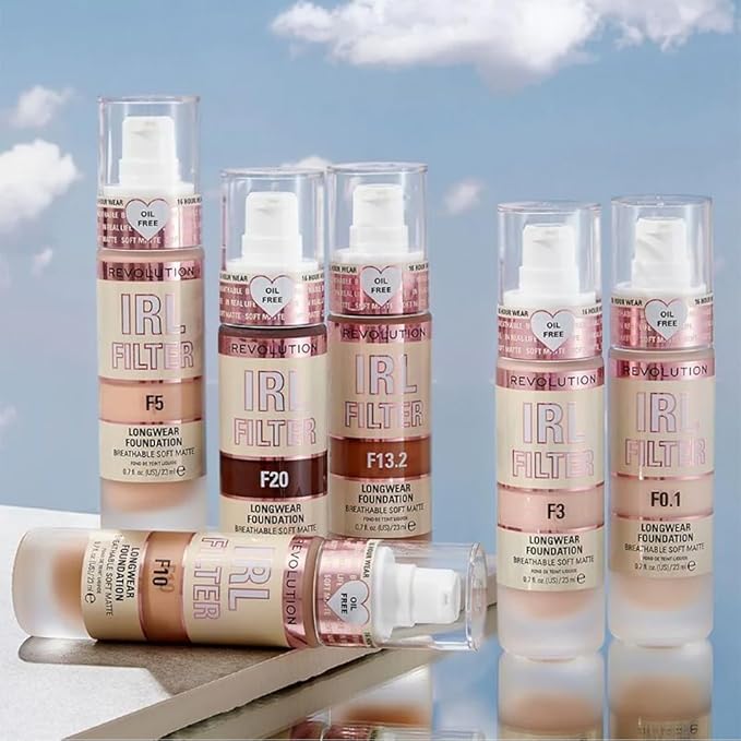 Revolution Beauty, IRL Filter Longwear Foundation, Soft & Breathable Formula, Medium to Full Coverage, Matte Finish, F10, 0.7 Fl. Oz