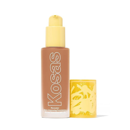 Kosas Revealer Skin-Improving Foundation with SPF 25 Protection - Hydrate, Brighten, Soothe, Plump, Protect Skin - Smoothing Texture, Natural Finish and Clean Formula - Medium Deep Warm 300