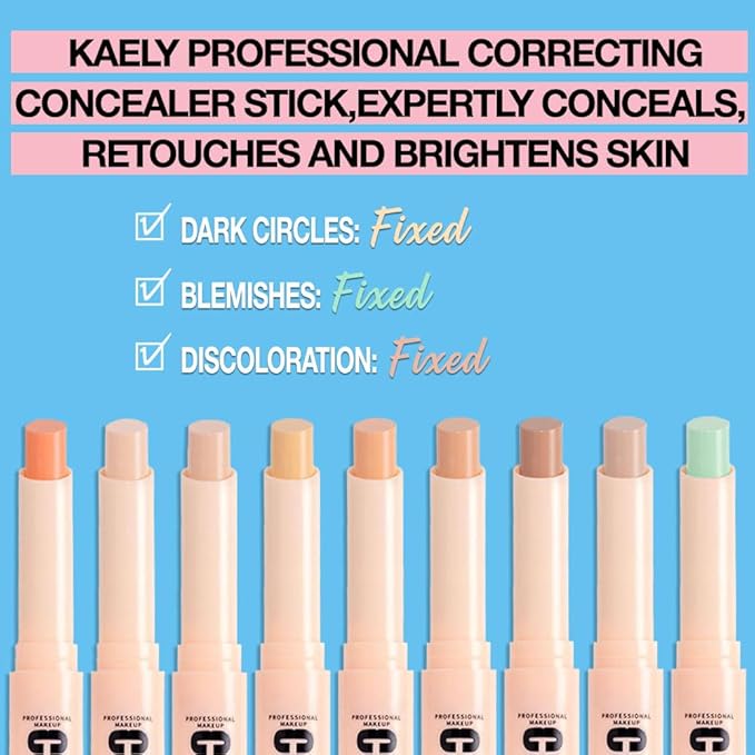 Kaely 2Pcs PROFESSIONAL MAKEUP Correcting Concealer Stick,Medium Coverage Concealer Crayon,under Eye Brightener Concealer for Dark Circles,corrector de ojeras,Lightweight,Vegan,09 GREEN