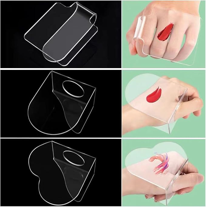 6 Pack Makeup Hand Acrylic Mixing Palette Mixing Tray with Spatulas for Mixing Foundation 3 Styles