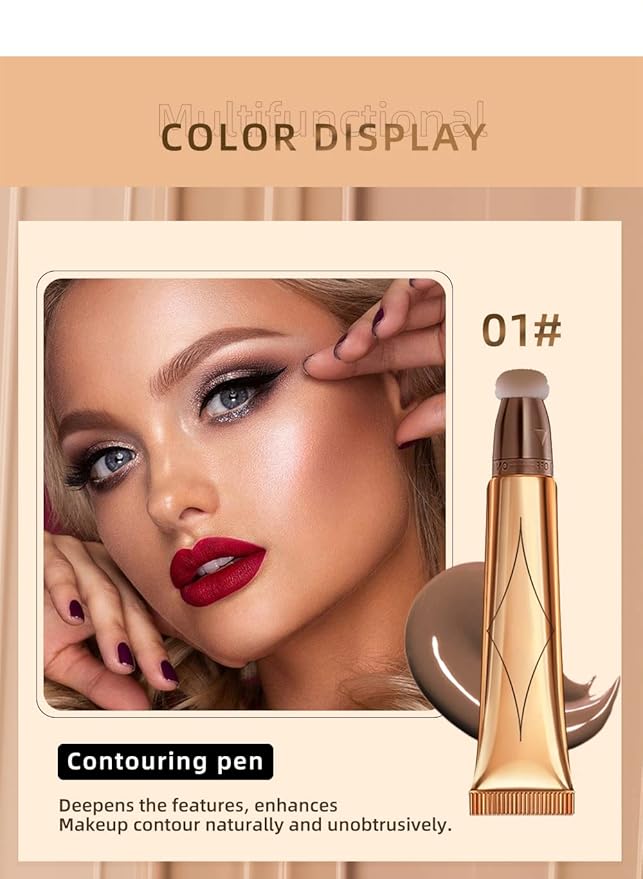 3 Color Contour Beauty Wand, Highlighter ,Blush,Face Concealer Contouring with Cushion Applicator Long Lasting & Smooth Matte Finish Liquid Illuminator Makeup Stick .(01#Contour +03#Blush+06#Highlighter)