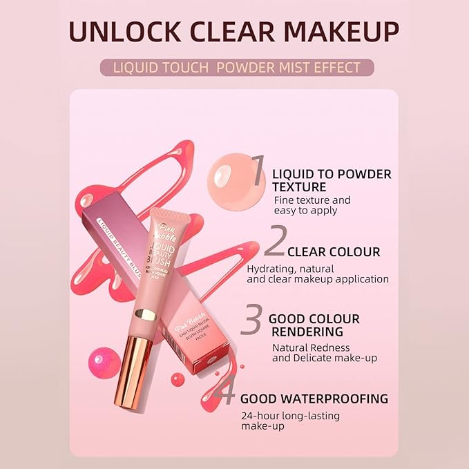 Liquid Blush Makeup Wand, Velvet Cream Blush Stick for Cheeks and Lips, Blush and Highlighter Stick, Easily Blendable, Long-Wearing, Smudge Proof