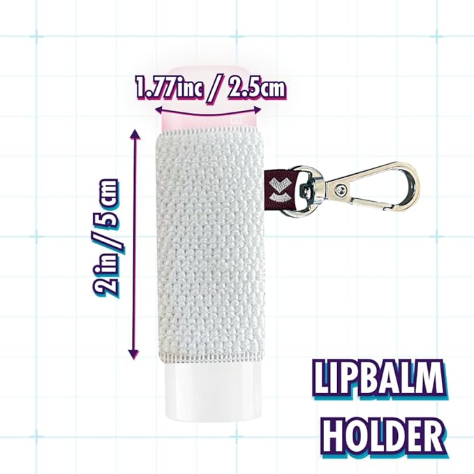 LipBalm Holder with Keychain, Lipstick Holder Keychain, Lip Gloss Holder Keychain, Never Lose Your Lip Balm, Lip Gloss or Lipstick with Cute Elastic Lip Balm Keychain Holder (White)