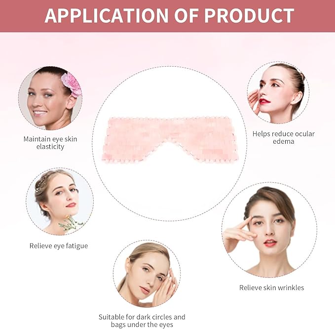 Rose Quartz Eye Mask, Jade Eye Mask 100% Natural Crystal Eye Mask, Reusable Gemstone Eye Mask Eliminate Wrinkles Puffiness Headache and Migraine Relief Hot or Cold Using
