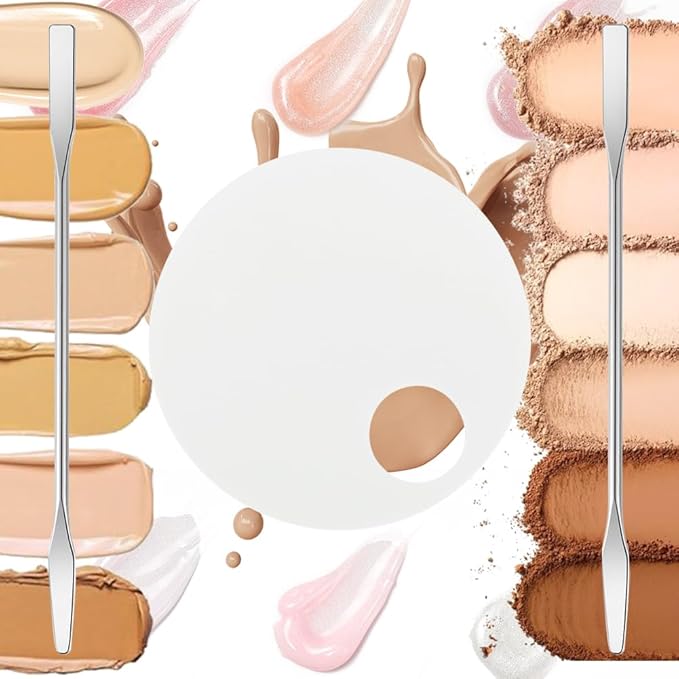 3 Pack Nail Art Palette with 3 Pcs Spatula Makeup Tray Foundation Mixing Palette Professional Cosmetic Stiring Tools for Women and Girls Liquid Foundation Lipstick Concealer