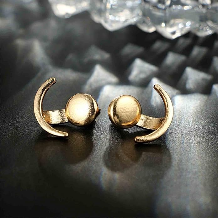 Boho Moon Ear Jackets Earrings Crescent Moon Stud Earrings Gold Sun Moon Earrings Minimalist Double Sided Round Earrings Jewelry for Women