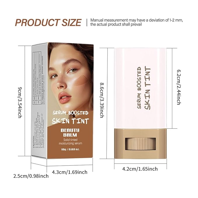 Multi-Use Foundation Stick Beauty Balm Serum Boosted Skin Tint, On-The-Go Tinted Solid Serum, Lightweight and Buildable Creamy Skin Tint Stick Makeup, Natural Finish(02#)