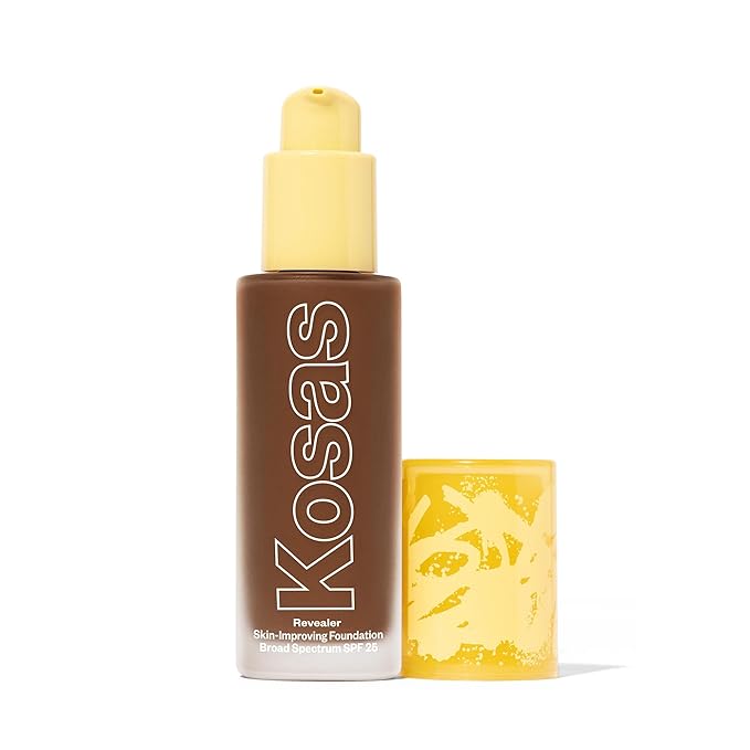 Kosas Revealer Skin-Improving Foundation with SPF 25 Protection -Hydrate, Brighten, Soothe, Plump, Protect Skin - Smoothing Texture, Natural Finish and Clean Formula - Deep Neutral Olive 400