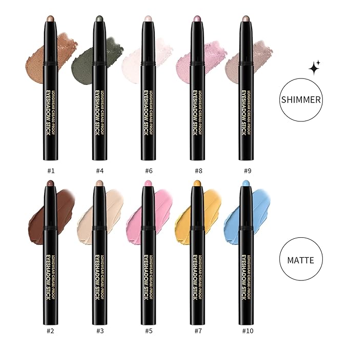 Eyeshadow Stick, Shimmer and Matte Cream Eye Shadow Brightener Sticks Eyeliner Pencil Crayon, Waterproof Long Lasting Eye Highlighter Stick Makeup,0.056 Oz(#8-Fancy)
