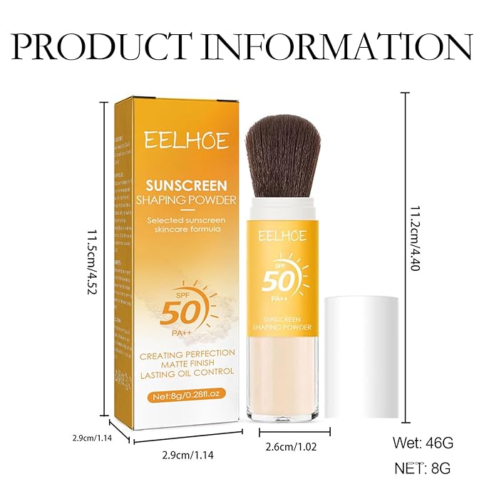 Mineral Sunscreen Setting Powder, Mineral Brush Setting Face Powder Makeup SPF 50 PA++ for All Skin, Oil Control Lightweight Breathable Concealer Brush Powder, Matte Smooth Translucent Face Powder