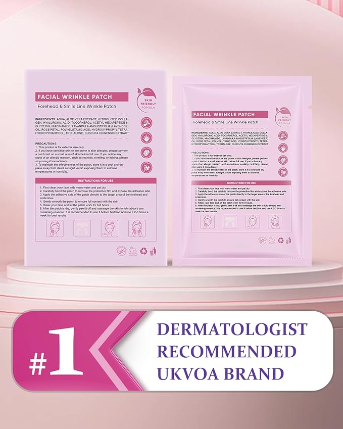 Forehead Wrinkle Patches & Smile Line Patches, Overnight Facial Wrinkle Treatment with Hyaluronic Acid, Aloe, Collagen & Vitamin E to Lift Smile Lines for Women 36pcs