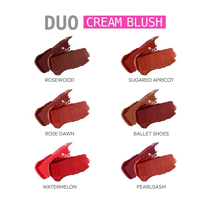 Ruby Kisses Duo Cream Blush, Smooth, Natural-Looking, Long-Lasting Face Makeup Blush for Cheeks, Lips, and Eyes, Buildable and Blendable, Infused with Green Tea, Aloe Vera Extract, and Hyaluronic Acid (Rosewood)