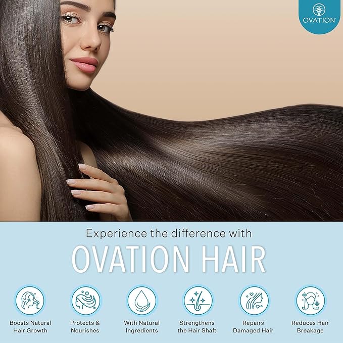 Ovation Hair Cell Therapy Hair Growth & Scalp Treatment for Men & Women - For All Hair Types, Helps Reduce Breakage & Split Ends - No Minoxidil, Sulfates, or Parabens - With Biotin, B5, Aloe (6 oz)