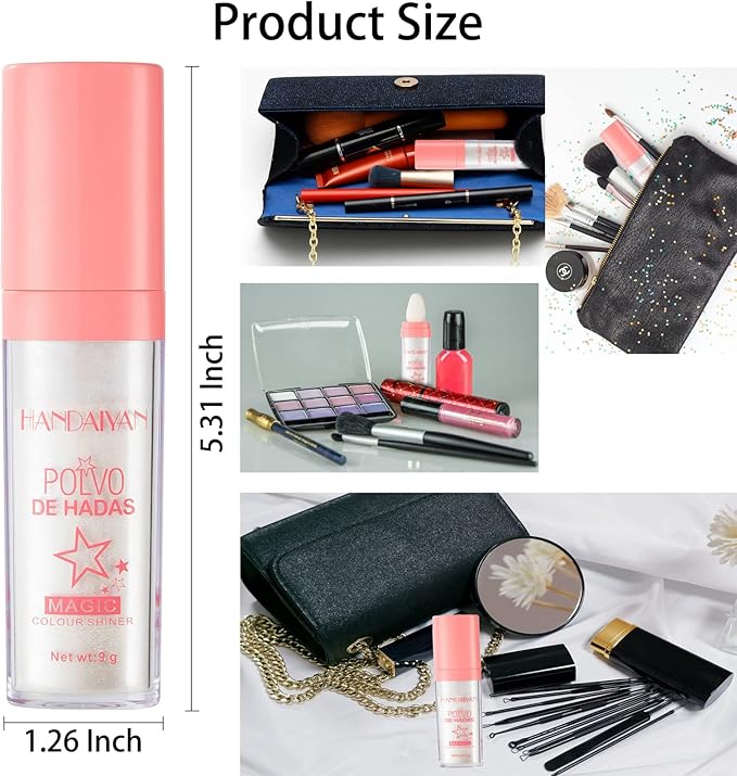 Polvo De Hadas - Body Glitter Highlighter Powder Fairy Stick for Makeup Shimmer and Shine High Gloss Blush Contour Powder Makeup - Sparkle Patting Powder for Hair Face Eyes Body