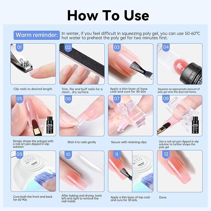 JEWHITENY 28 Colors Poly Nail Gel Set - 15ml Nude Pink Brown Black Grey Blue Yellow Tones for French Manicure DIY Nail Art Salon & Home Use Holiday Gift