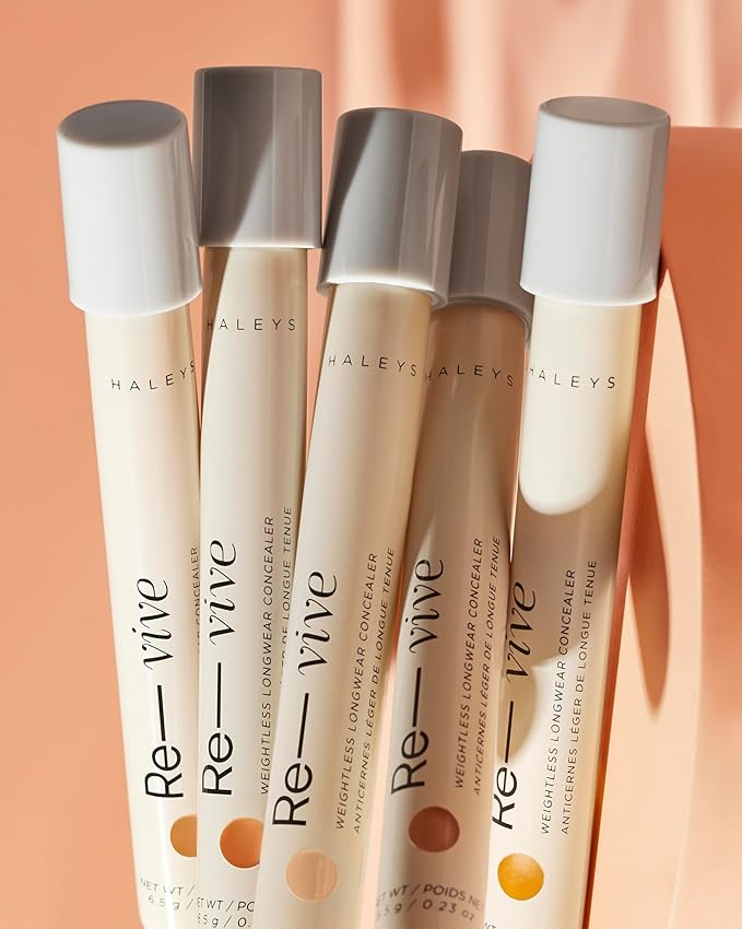 HALEYS Weightless Longwear Concealer (Medium - Warm), Re-vive, Medium to Full Coverage, Gripping Concealer, Fast-setting, All-Day Wear, Spot Concealing, Brightens, Streak-free, Light-diffusing, V+CF