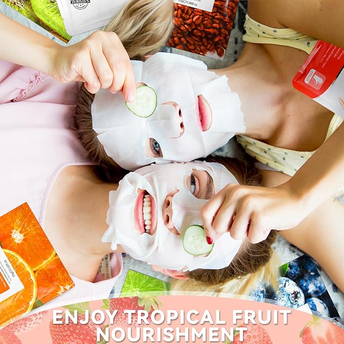 24 Pcs Fruits Beauty Facial Hand Foot Mask Cooling Eye Pads Set Spa Party Night Kit Beauty Skincare Hydrating Skin Cooling Eye Masks for Puffy Eyes Spa Stocking Stuffers Night Summer Party