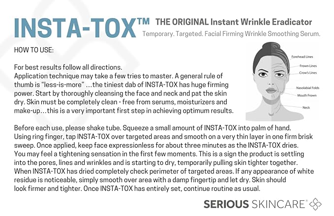 Serious Skincare INSTA-TOX Instant Wrinkle Smoothing Face Serum - Improves Appearance of Fine Lines - Temporary Skin Tightener - Line Filler .75 oz (1Pack)