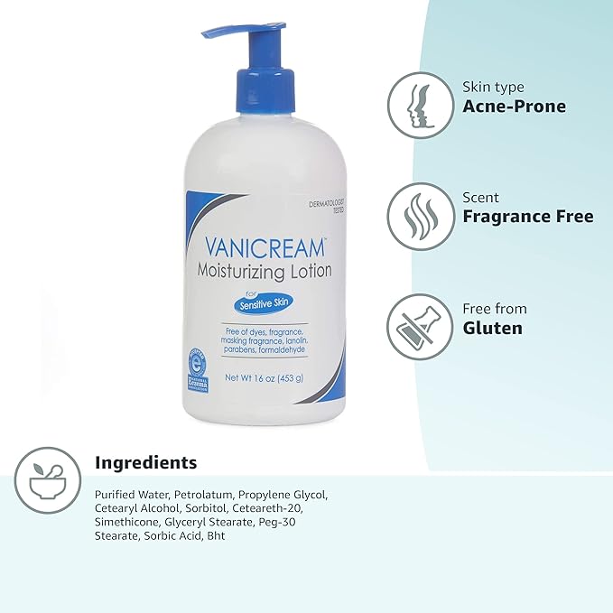 Vanicream Moisturizing Lotion with Pump Dispenser - 16 Fl Oz (Pack of 12) - Formulated Without Common Irritants for Those with Sensitive Skin (Pack of 12)