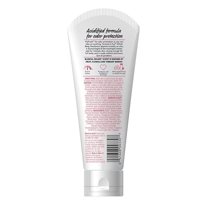 Summer's Eve Whole Body Deodorant Cream, Blissful Escape, 3 fl oz