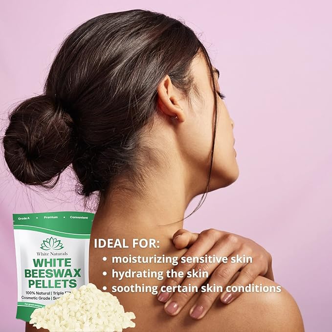 White Beeswax Pellets 2lb (1lb in Each Bag), Pure, Natural, Cosmetic Grade, Organic, Bees Wax Pastilles, 3X Filtered, Great For Soap Making, Candles, DIY Lip Balms, Sunscreen By White Naturals