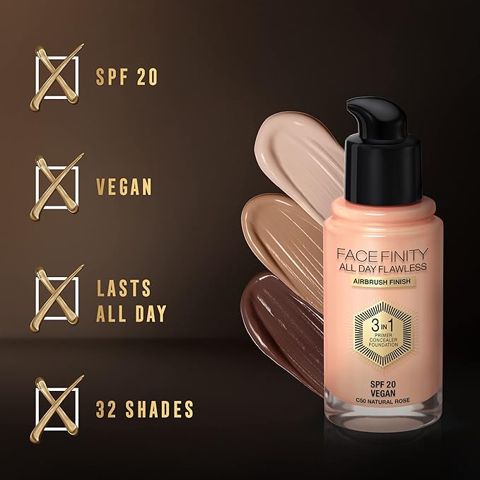 Max Factor Facefinity All Day Flawless 3 In 1 Foundation SPF 20, No. 50 Natural