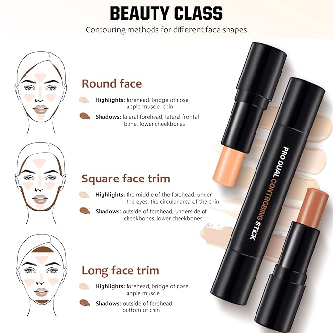 4 Colors Cream Contour, Stick Palette, Contouring Concealer, Stick Primer, Face Makeup Kit for Beginners, Cream Concealer and Highlight Stick(#1+3)