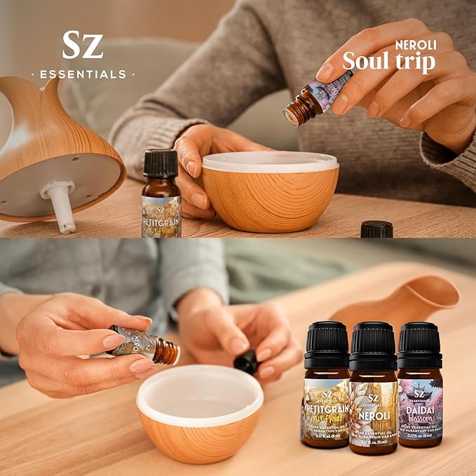 Neroli Soul Trip Essential Oils Collection- Neroli + Petitgrain Sur Fleurs + Dai Dai Blossom -Set of 3 Bottles (0.17 Fl Oz- 5ml each)- 100% Pure & Undiluted - Therapeutic Grade & Vegan