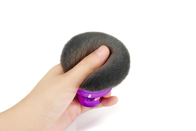 Extra Large Kabuki Brush Set for Body and Face Foundation & Makeup,Multi-functional,Mix bronze self-tanning applicator, wide round head, Great gift for women with Velvet bag(Purple 2pcs)
