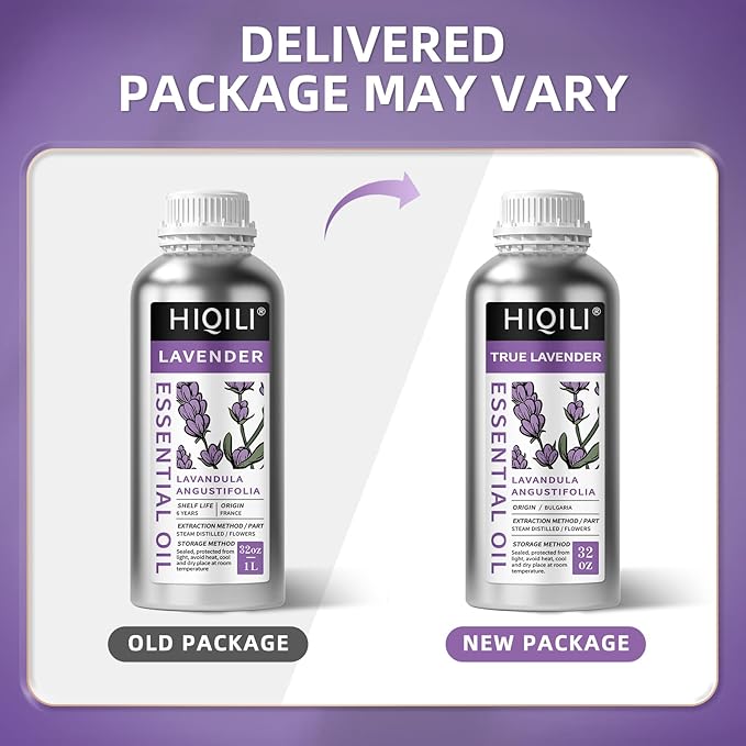 HIQILI 32 Fl Oz Lavender Essential Oil Pure, for Aromatherapy Diffuser, Hair, Includes Premium Quality Glass Dropper-32 Ounces