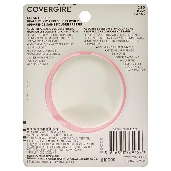 COVERGIRL COVERGIRL Clean Fresh Pressed Powder, Deep, 0.35 Ounce, 220 Deep (99350052598)