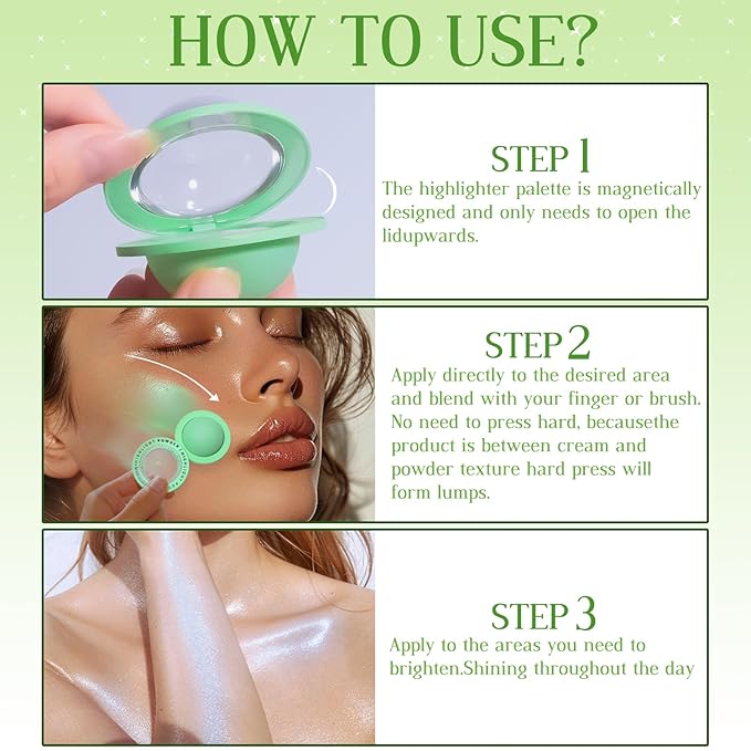 Highlighter Palette, Chameleon Face Shimmer Blush Makeup, Multichrome Glitter Holographic Iridescent Blue Sparkle, Rainbow Color Shifting Eyeshadow Cheek Contour Highlight Creamy Powder Pallet