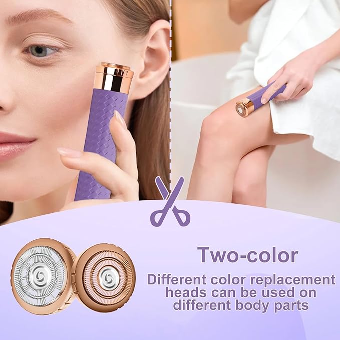 Facial Hair Remover for Women, Painless Rechargeable Hair Removal Device, Comes with 2 Replacement Heads, Portable Electric Shaver/Razors for Face, Chin, Upper Lip, arms and Peach Fuzz (Blue)