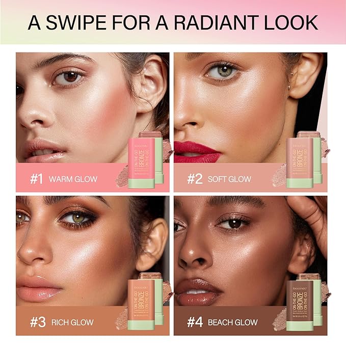 Cream Bronzer Stick,Contour Stick Facial Contouring Stick,Long Lasting Highlighter Waterproof Highlight Makeup,Buildable Shimmer Sparkle Face Bronzer Face Shaping,04 Beach Glow